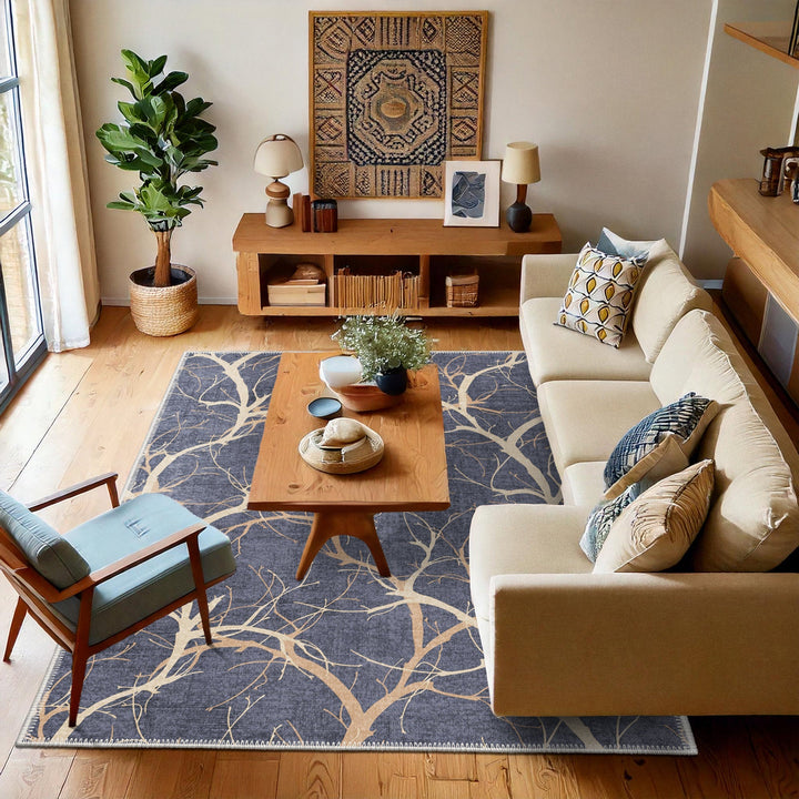 Blue Modern Style Machine Washable Cotton Area Rug - The Rug Decor