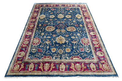 Blue, Purple and Tan Hand Knotted Traditional 9x12 Recycled Silk Area Rug - The Rug Decor