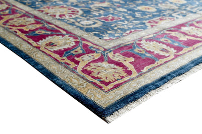 Blue, Purple and Tan Hand Knotted Traditional 9x12 Recycled Silk Area Rug - The Rug Decor