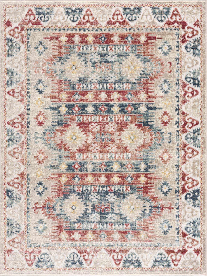 Blue, Rust and Beige Traditional oriental bohemian style area rug - The Rug Decor
