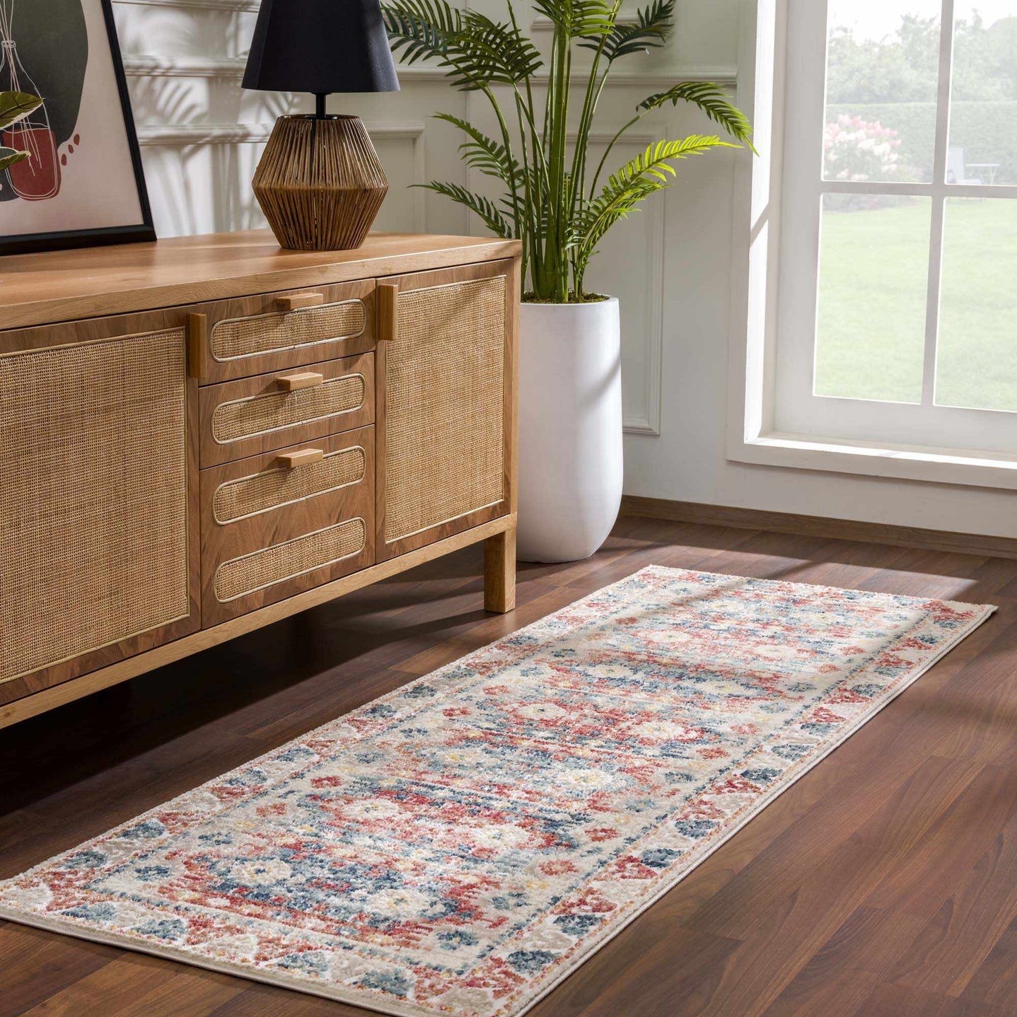 Blue, Rust and Beige Traditional oriental bohemian style area rug - The Rug Decor