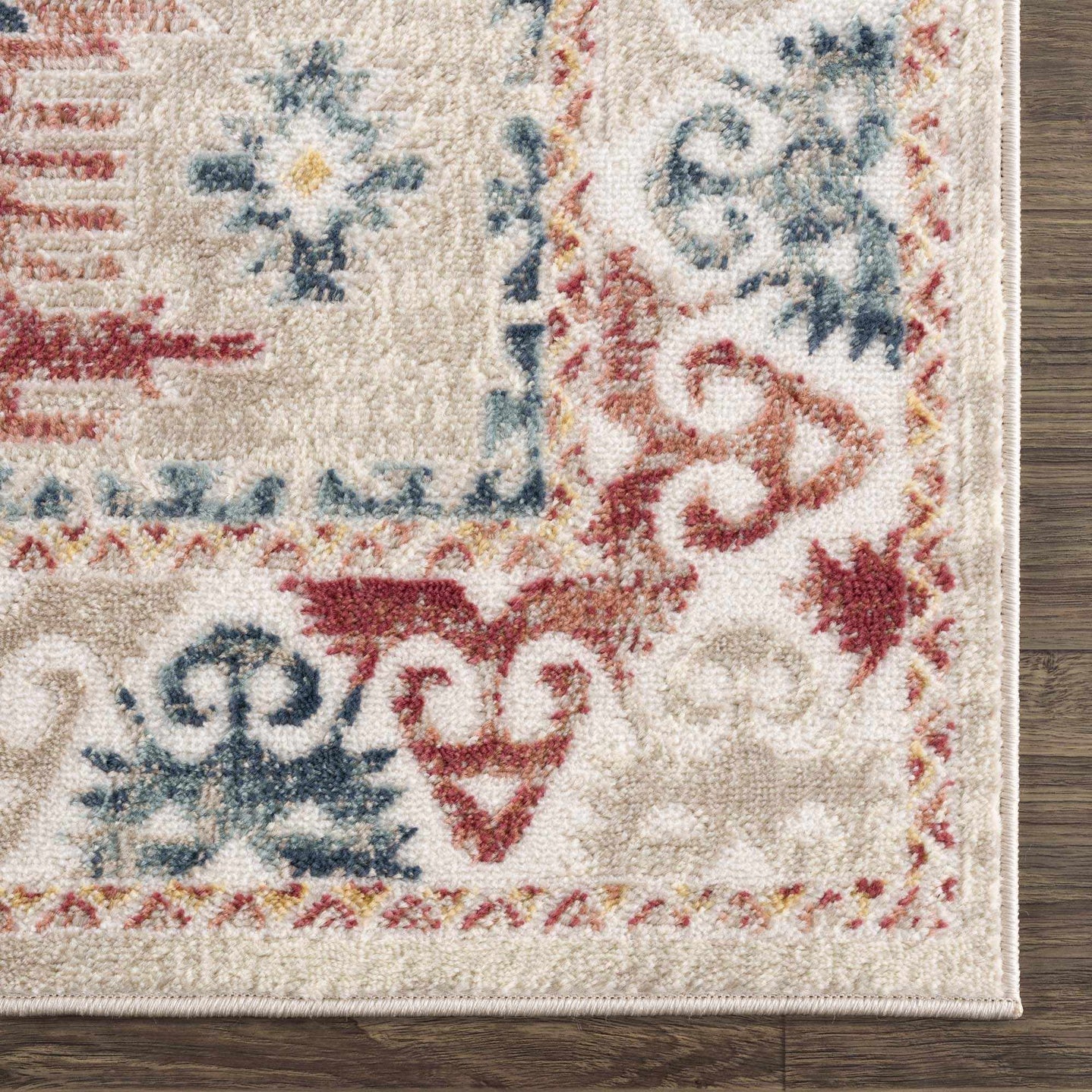 Blue, Rust and Beige Traditional oriental bohemian style area rug - The Rug Decor