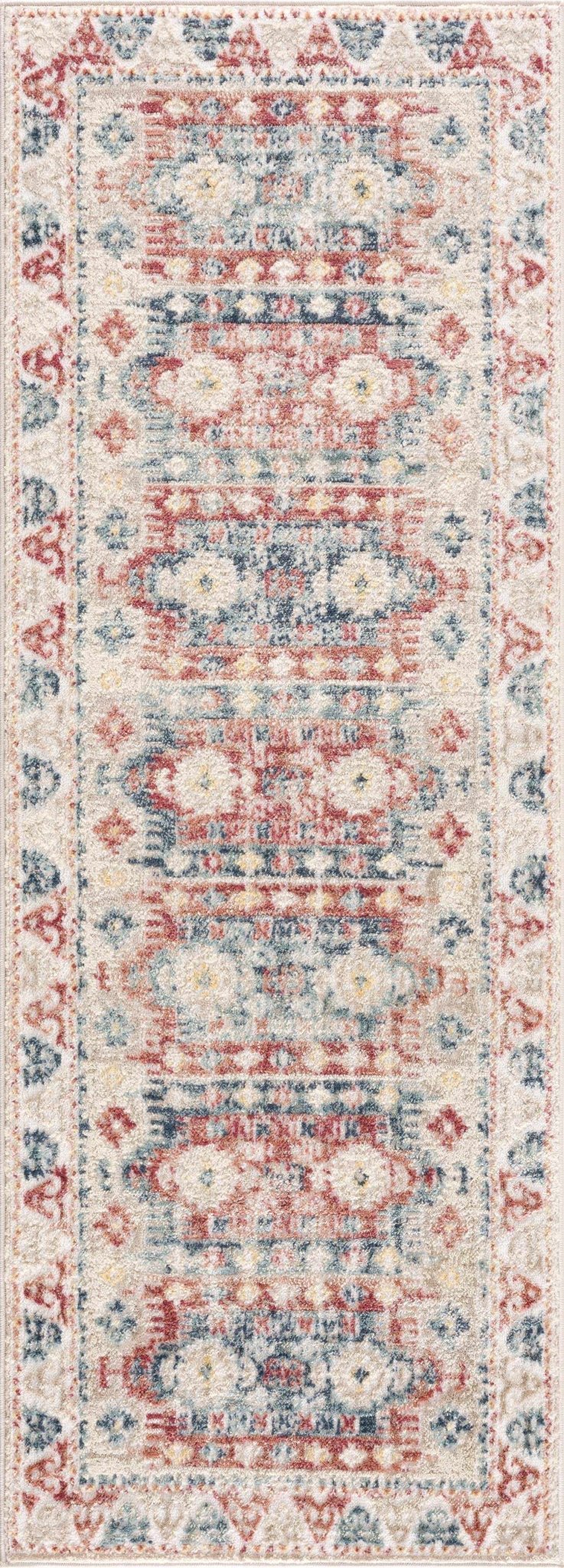 Blue, Rust and Beige Traditional oriental bohemian style area rug - The Rug Decor