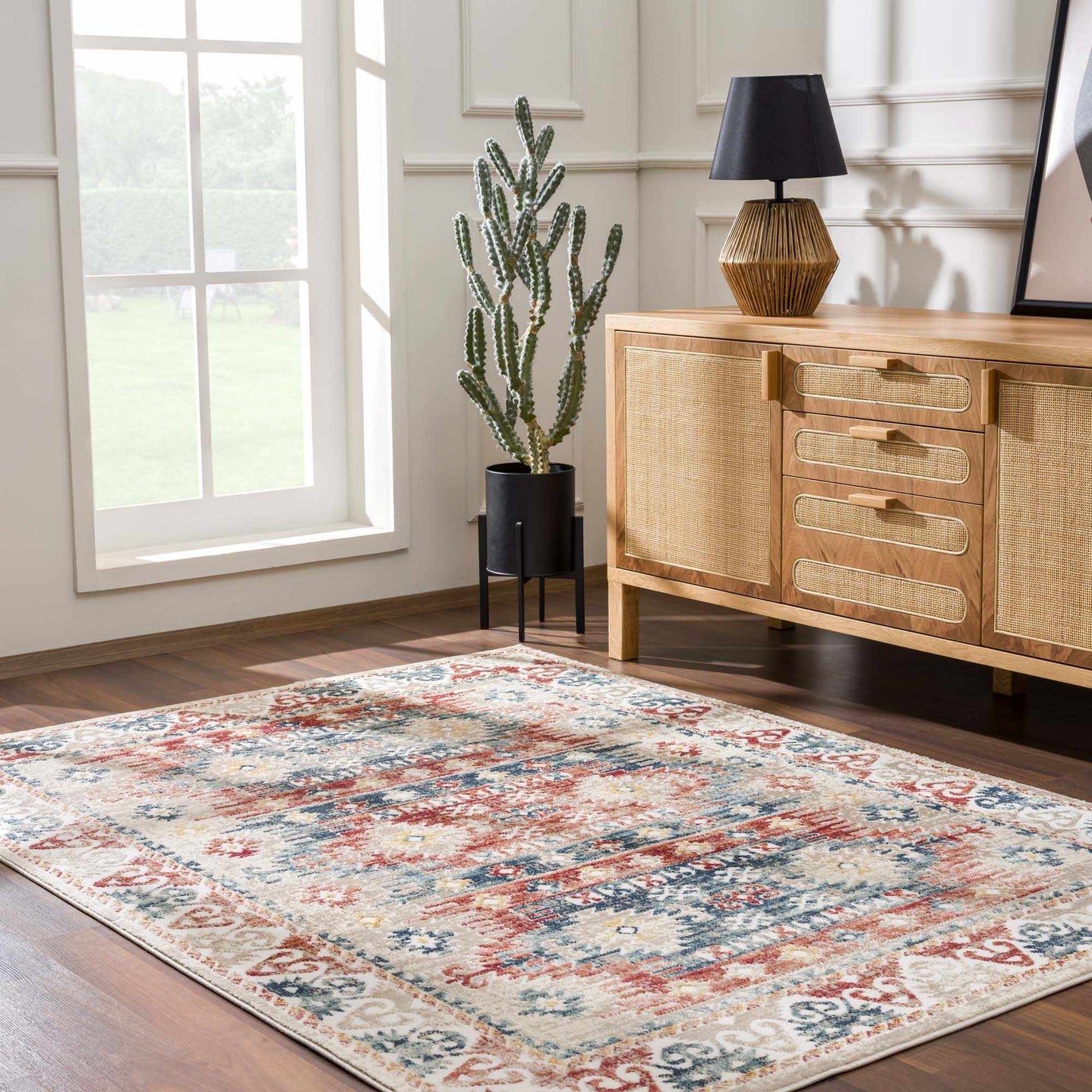 Blue, Rust and Beige Traditional oriental bohemian style area rug - The Rug Decor