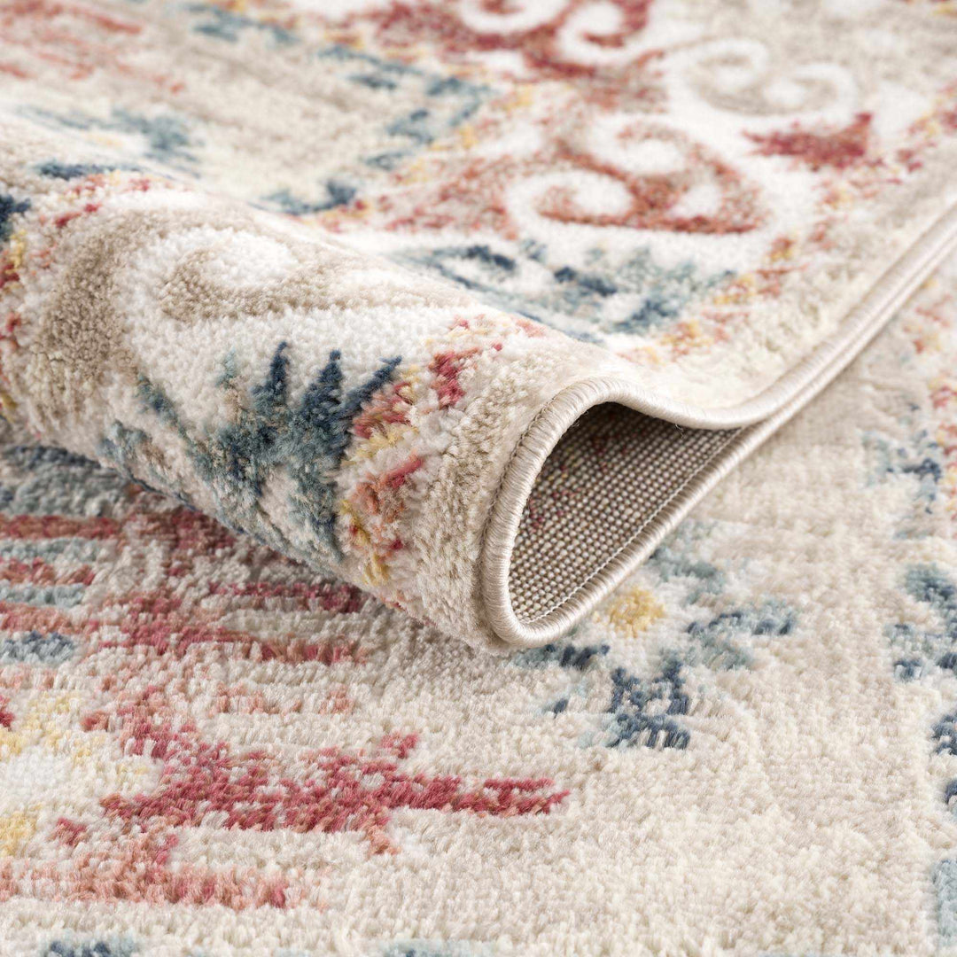 Blue, Rust and Beige Traditional oriental bohemian style area rug - The Rug Decor