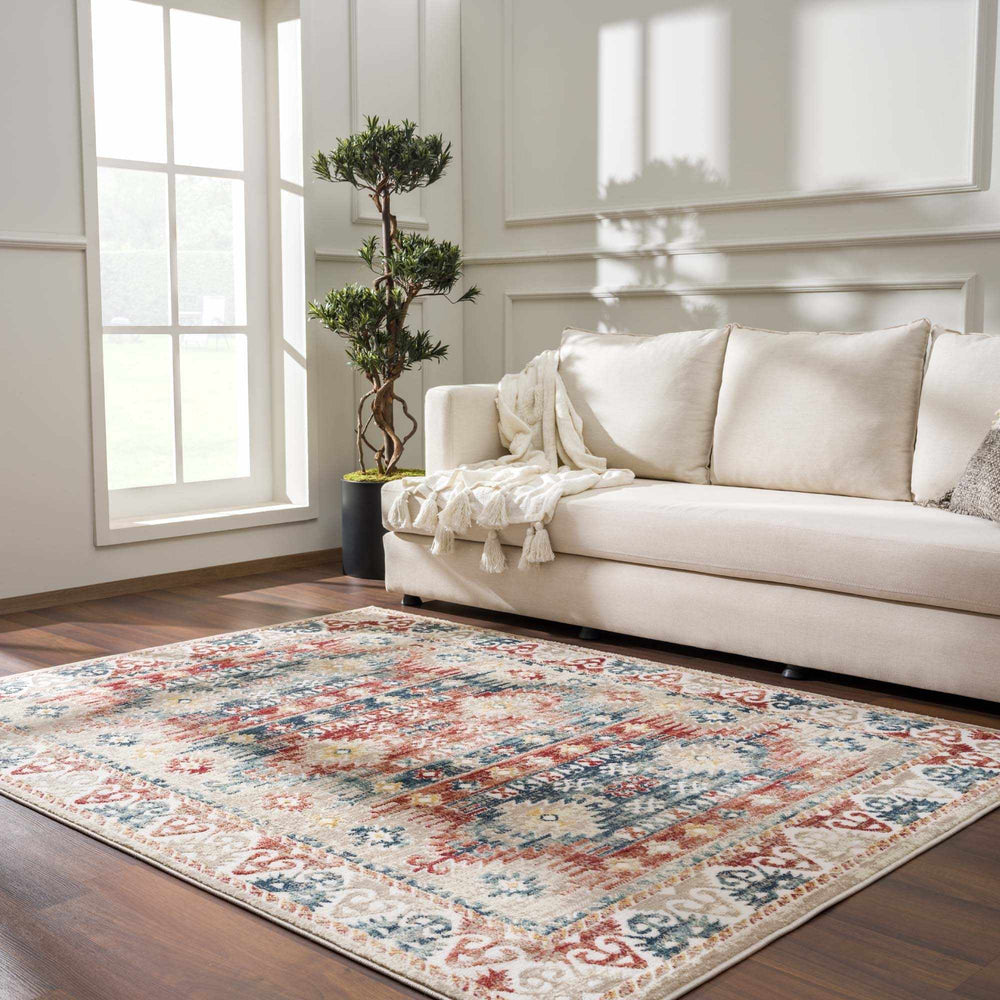 Blue, Rust and Beige Traditional oriental bohemian style area rug - The Rug Decor