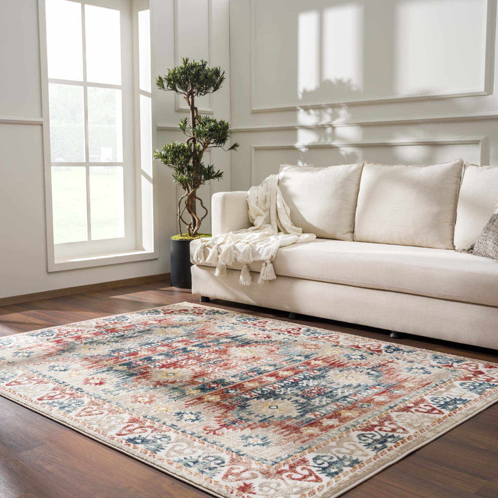Blue, Rust and Beige Traditional oriental bohemian style area rug - The Rug Decor