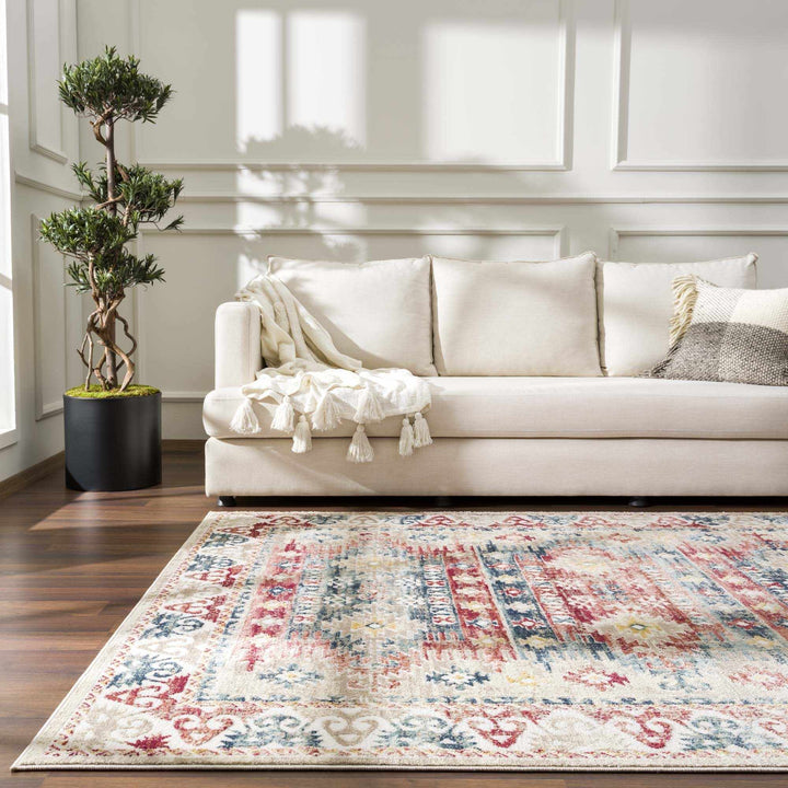Blue, Rust and Beige Traditional oriental bohemian style area rug - The Rug Decor