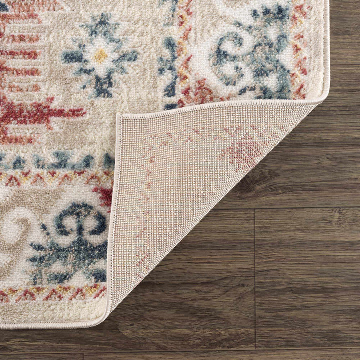 Blue, Rust and Beige Traditional oriental bohemian style area rug - The Rug Decor