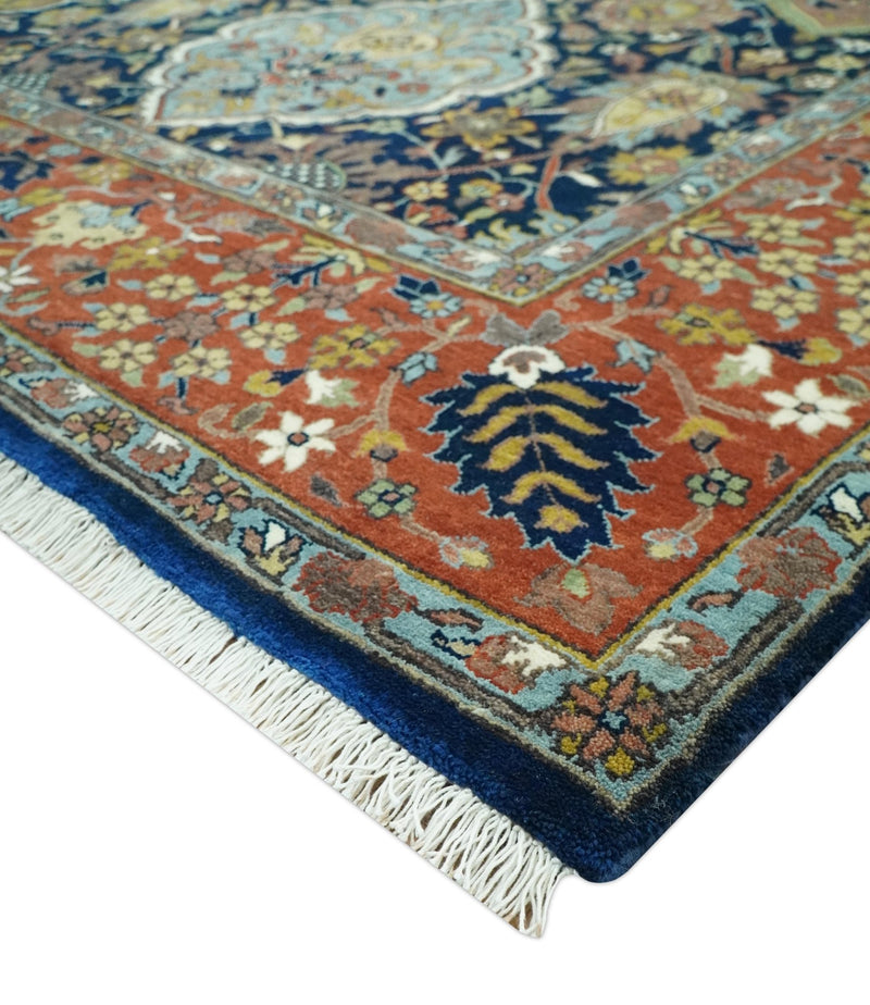 Blue, Rust and Mustard Traditional Large Design 8.4x10 fine wool area rug - The Rug Decor