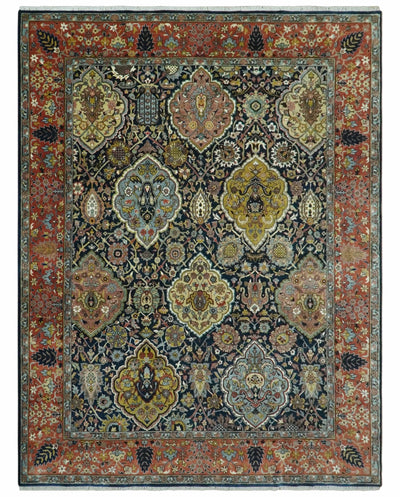 Blue, Rust and Mustard Traditional Large Design 8.4x10 fine wool area rug - The Rug Decor