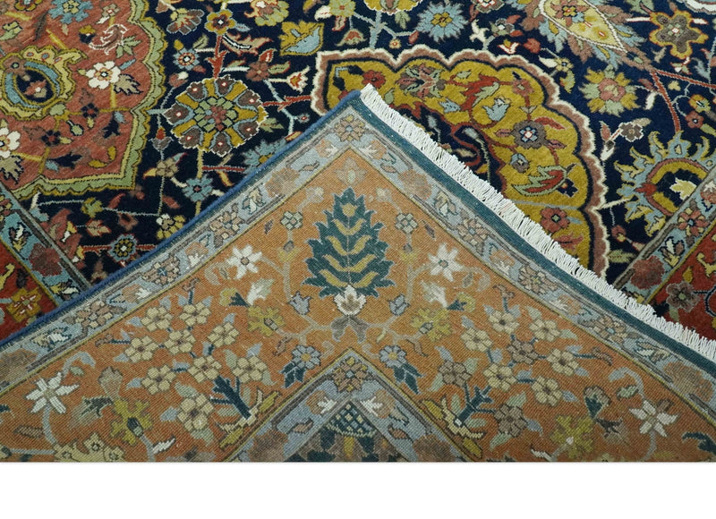 Blue, Rust and Mustard Traditional Large Design 8.4x10 fine wool area rug - The Rug Decor