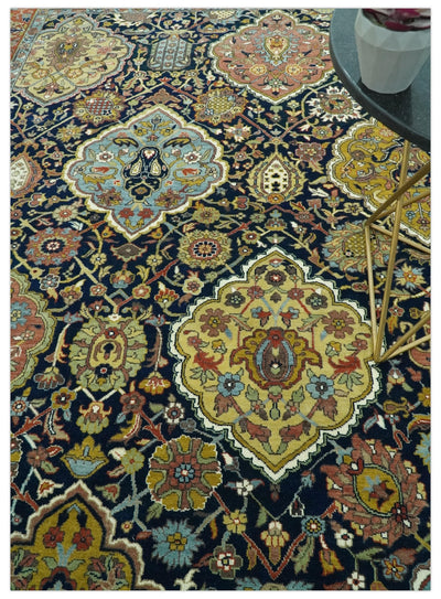 Blue, Rust and Mustard Traditional Large Design 8.4x10 fine wool area rug - The Rug Decor