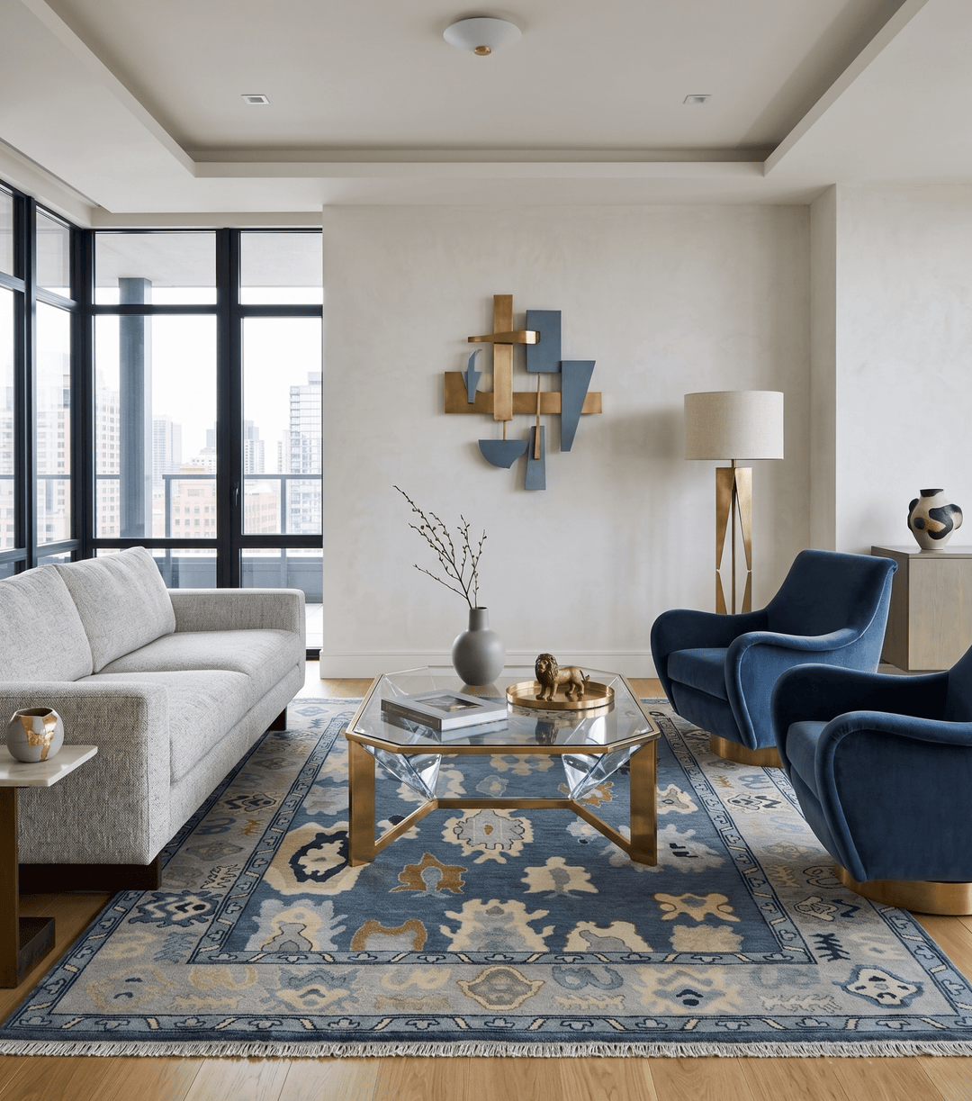 Blue, Silver and Beige Hand knotted Traditional Oushak Multi Size Wool Area Rug - The Rug Decor