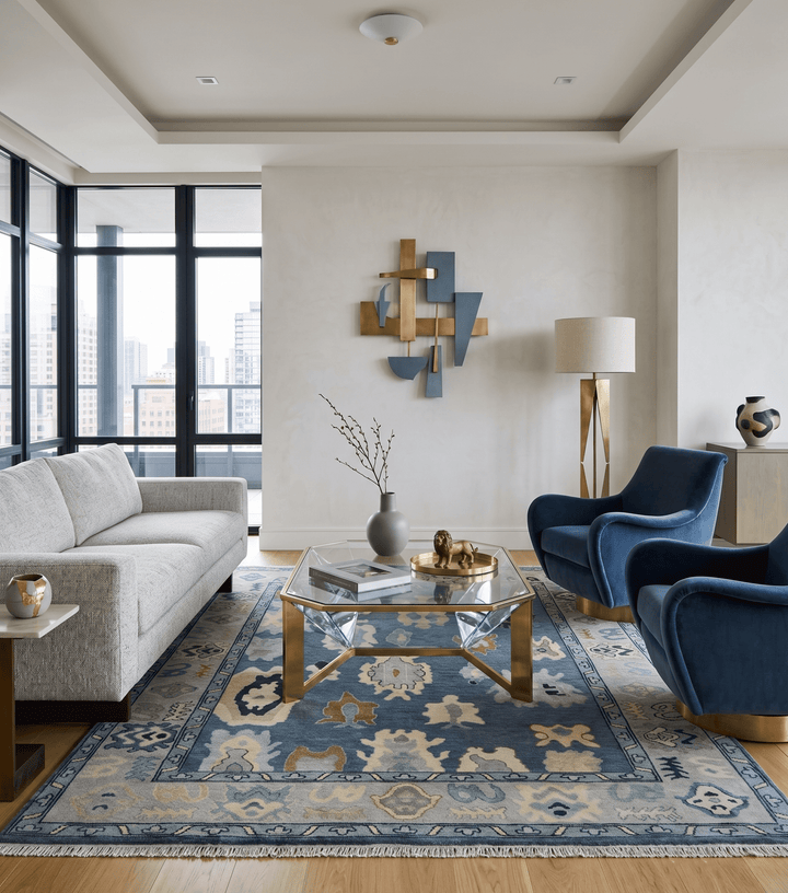 Blue, Silver and Beige Hand knotted Traditional Oushak Multi Size Wool Area Rug - The Rug Decor