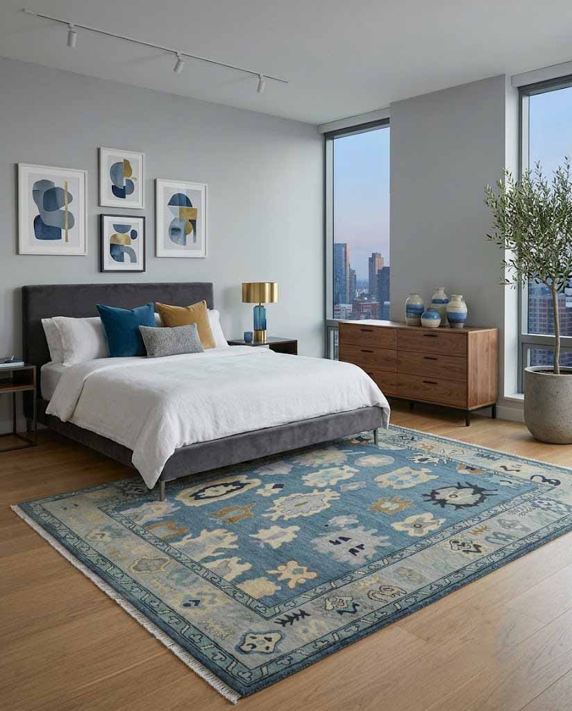 Blue, Silver and Beige Hand knotted Traditional Oushak Multi Size Wool Area Rug - The Rug Decor
