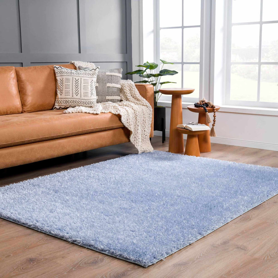 Blue Solid Plush Design Washable Area Rug - The Rug Decor