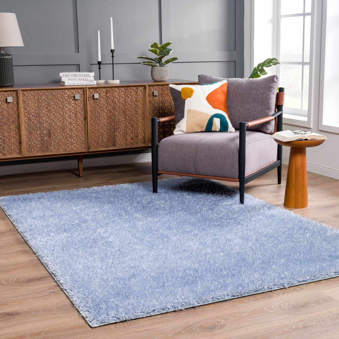 Blue Solid Plush Design Washable Area Rug - The Rug Decor
