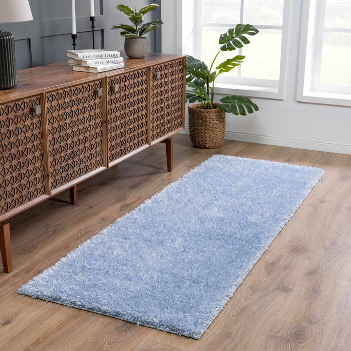 Blue Solid Plush Design Washable Area Rug - The Rug Decor