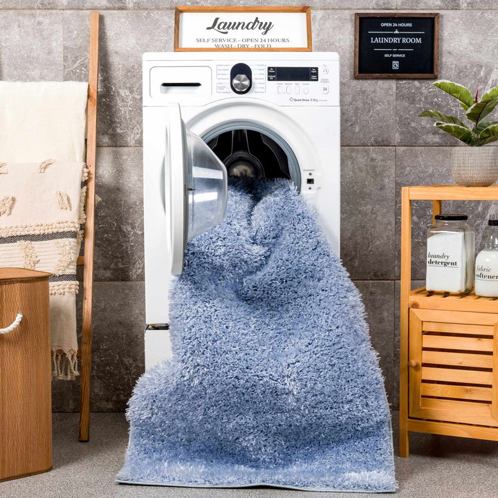 Blue Solid Plush Design Washable Area Rug - The Rug Decor