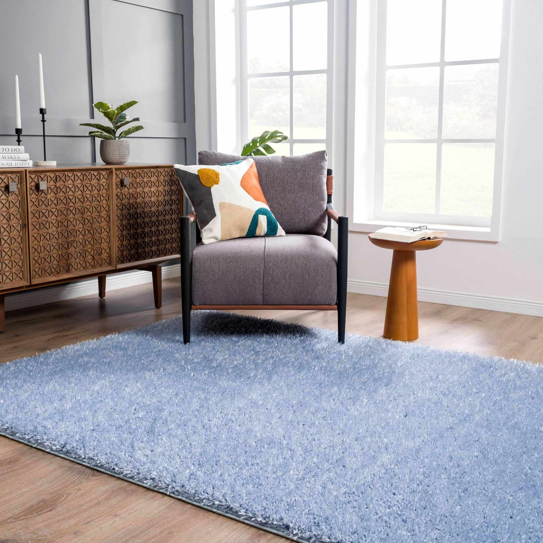 Blue Solid Plush Design Washable Area Rug - The Rug Decor
