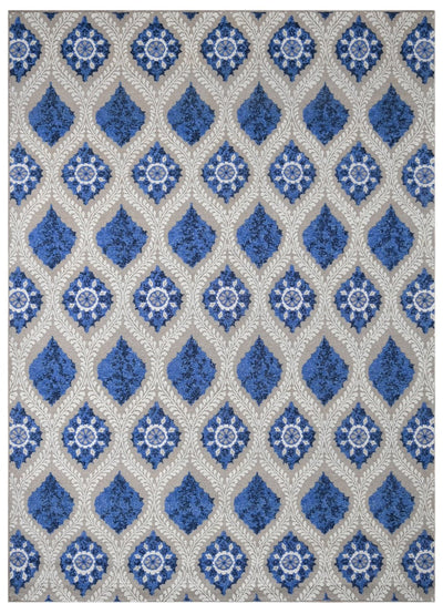 Blue, Tan and Ivory Hand - Knotted Sumac Weave Traditional Ikat Design 8.6x11.6 wool Area Rug - The Rug Decor