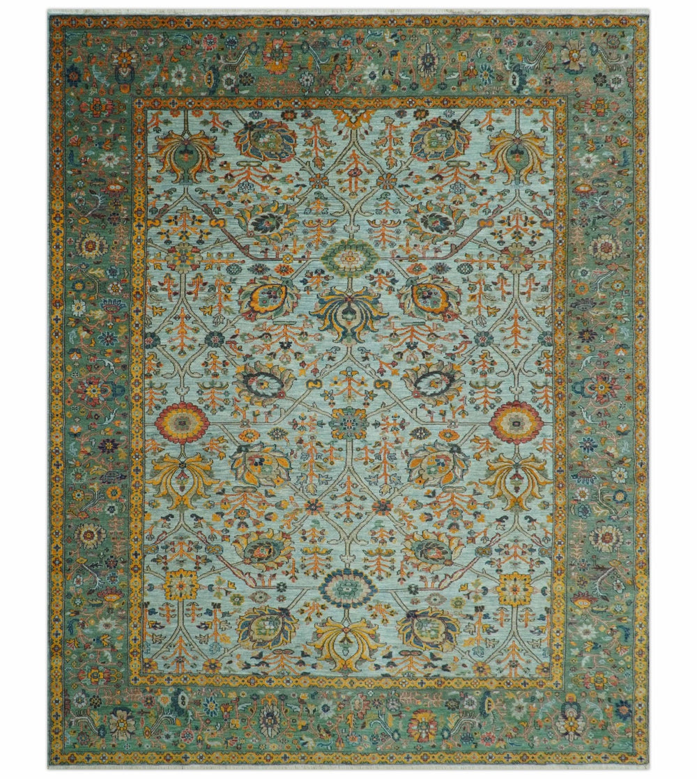 Blue Traditional Turkish knot fine 9.6x12 Hand knotted Wool Area Rug - The Rug Decor