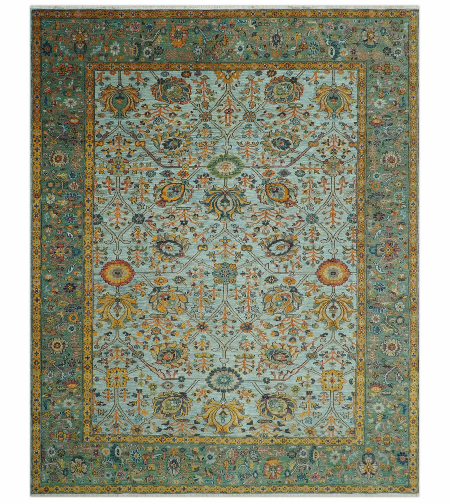 Blue Traditional Turkish knot fine 9.6x12 Hand knotted Wool Area Rug - The Rug Decor