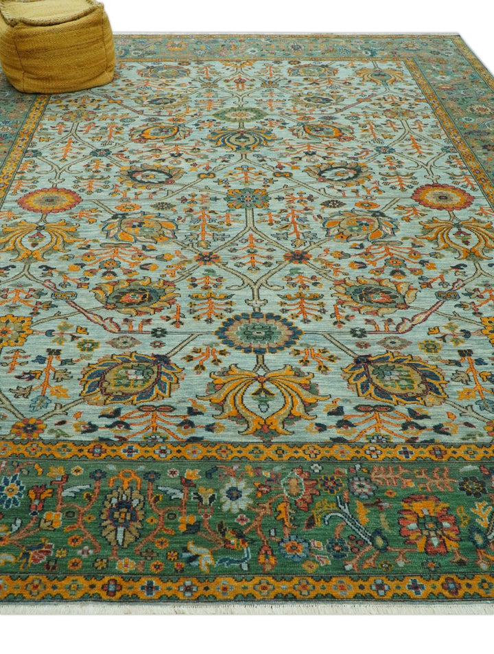 Blue Traditional Turkish knot fine 9.6x12 Hand knotted Wool Area Rug - The Rug Decor