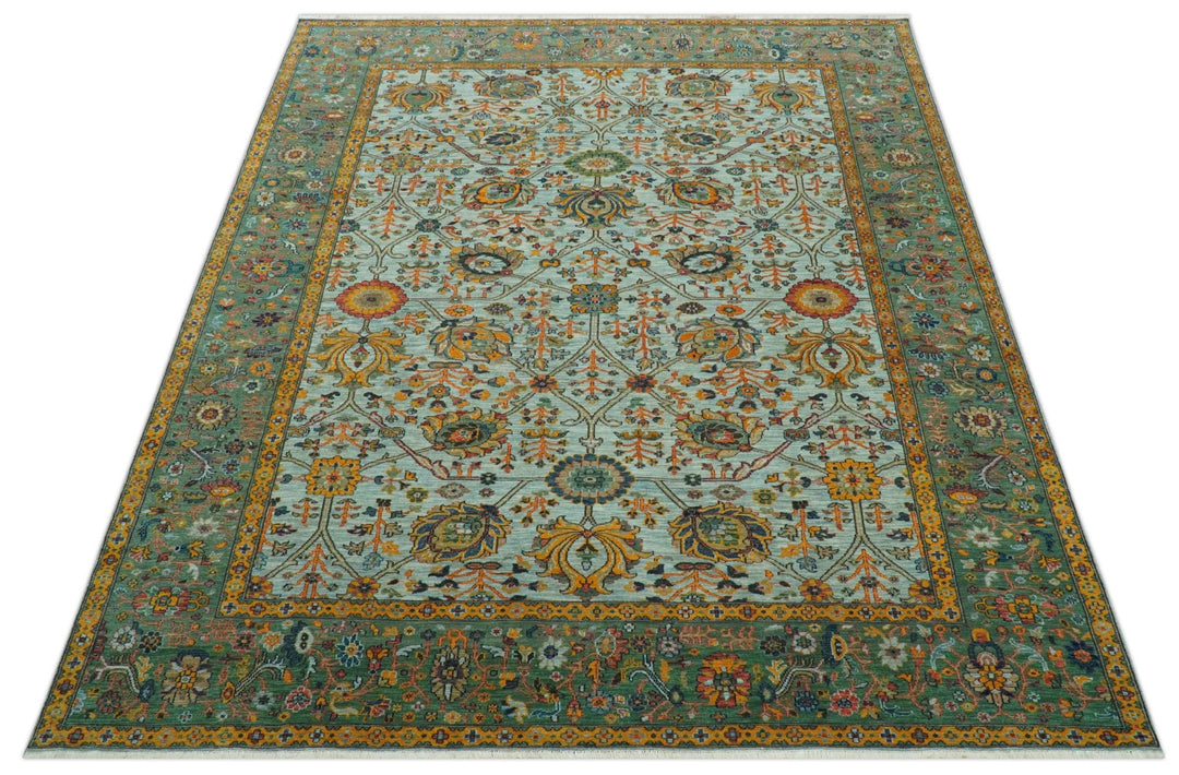 Blue Traditional Turkish knot fine 9.6x12 Hand knotted Wool Area Rug - The Rug Decor