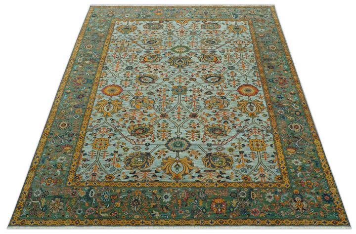 Blue Traditional Turkish knot fine 9.6x12 Hand knotted Wool Area Rug - The Rug Decor