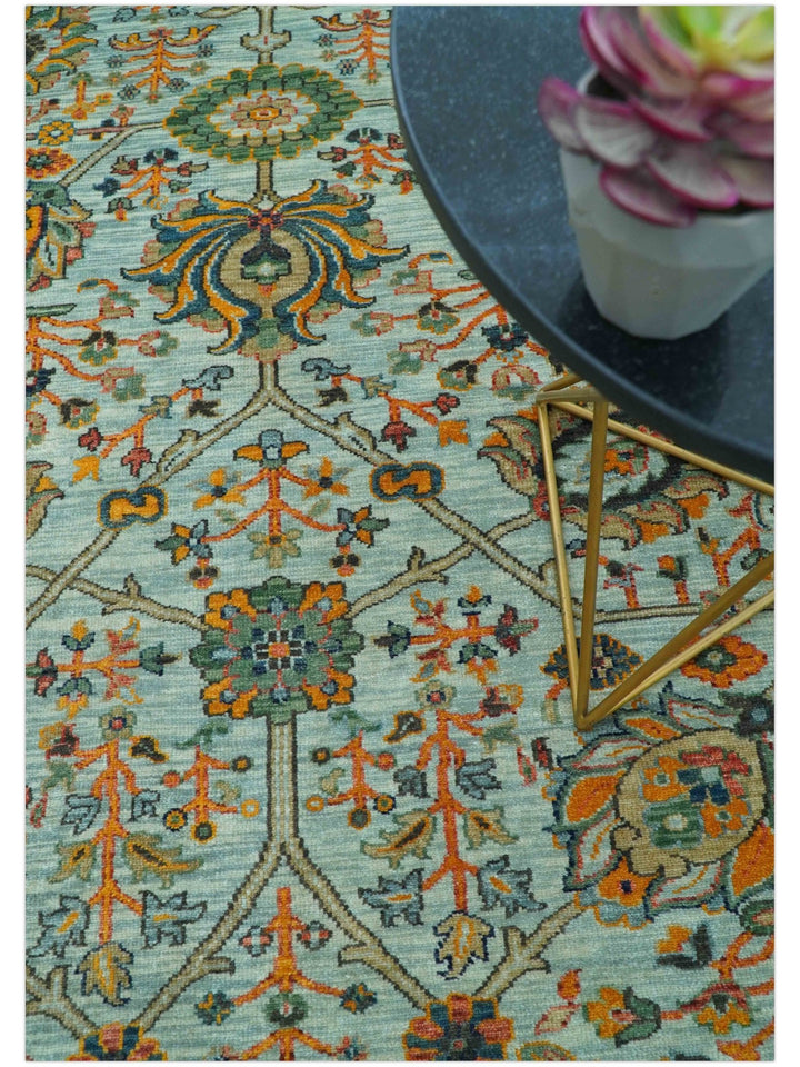 Blue Traditional Turkish knot fine 9.6x12 Hand knotted Wool Area Rug - The Rug Decor