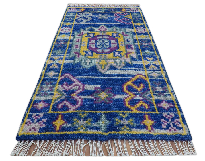 Blue Transitional Design 2x3 Hand knotted Wool Area Rug - The Rug Decor
