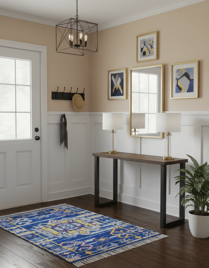 Blue Transitional Design 2x3 Hand knotted Wool Area Rug - The Rug Decor