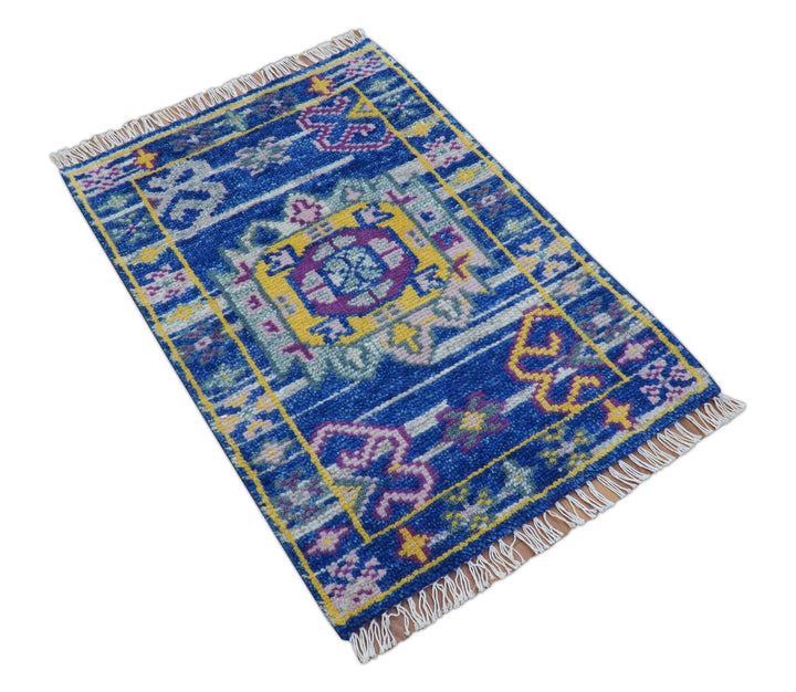 Blue Transitional Design 2x3 Hand knotted Wool Area Rug - The Rug Decor
