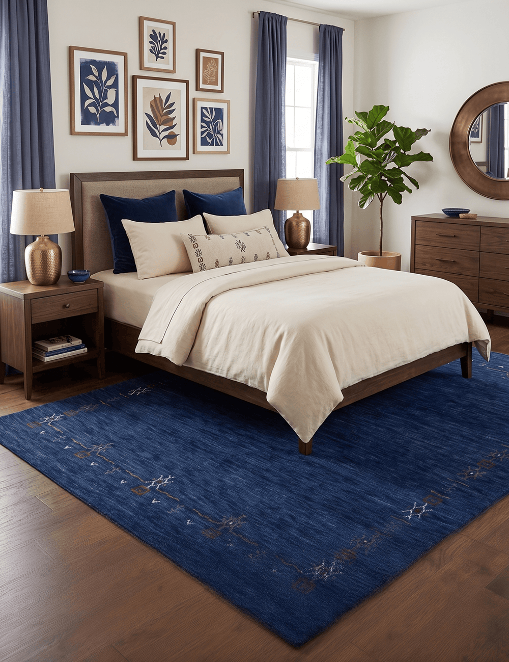 Blue Tribal Border Design Hand Loomed Wool Area Rug - The Rug Decor