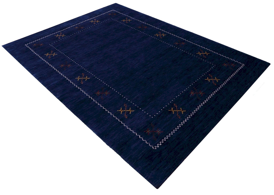 Blue Tribal Border Design Hand Loomed Wool Area Rug - The Rug Decor