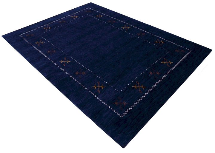 Blue Tribal Border Design Hand Loomed Wool Area Rug - The Rug Decor