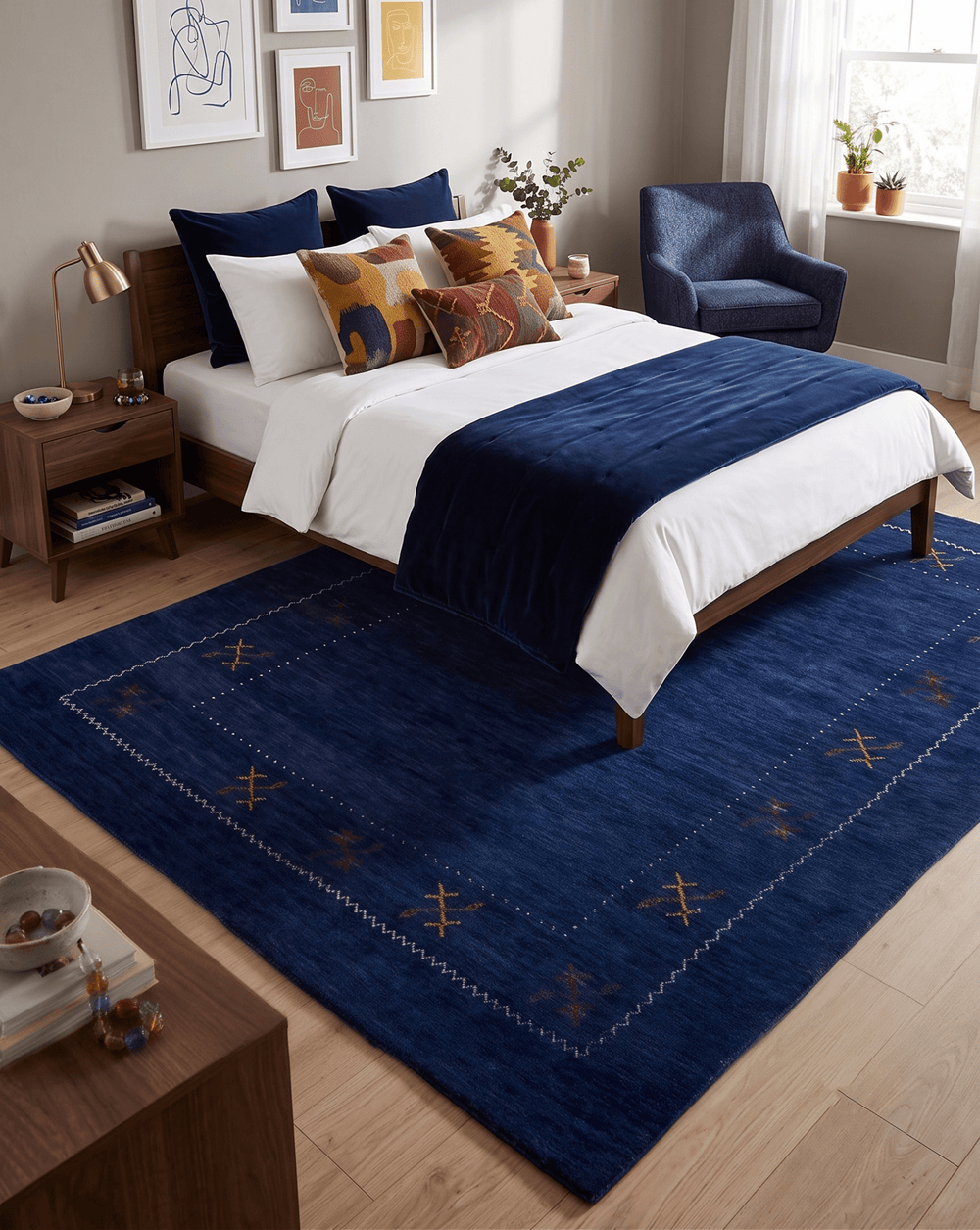 Blue Tribal Border Design Hand Loomed Wool Area Rug - The Rug Decor