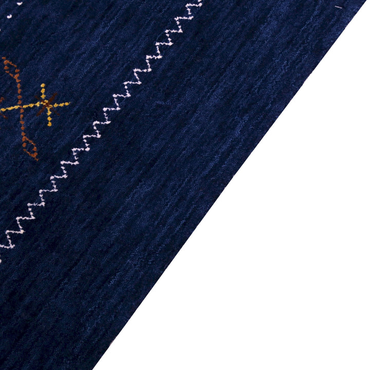Blue Tribal Border Design Hand Loomed Wool Area Rug - The Rug Decor