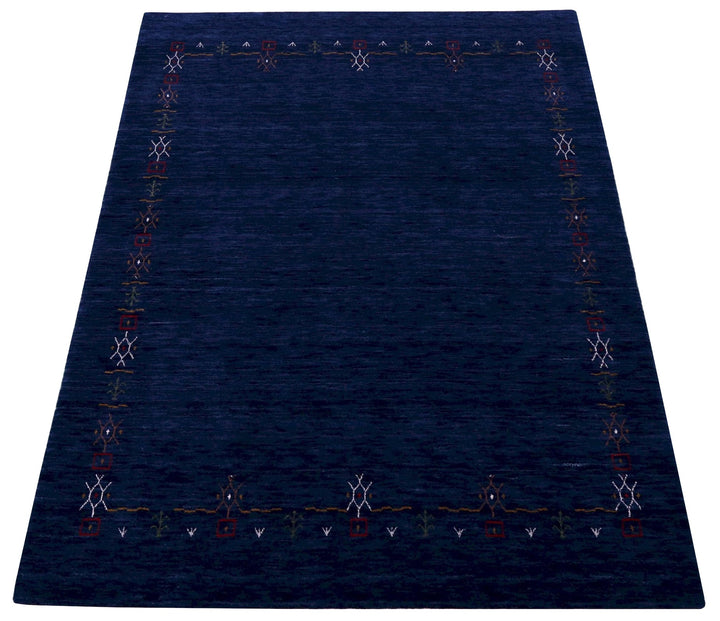 Blue Tribal Border Design Hand Loomed Wool Area Rug - The Rug Decor