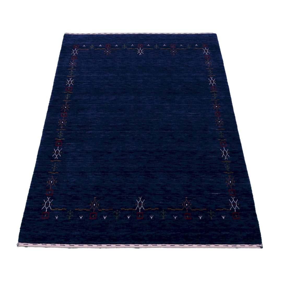 Blue Tribal Border Design Hand Loomed Wool Area Rug - The Rug Decor