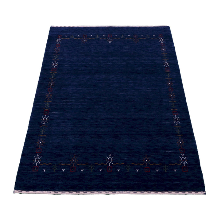 Blue Tribal Border Design Hand Loomed Wool Area Rug - The Rug Decor