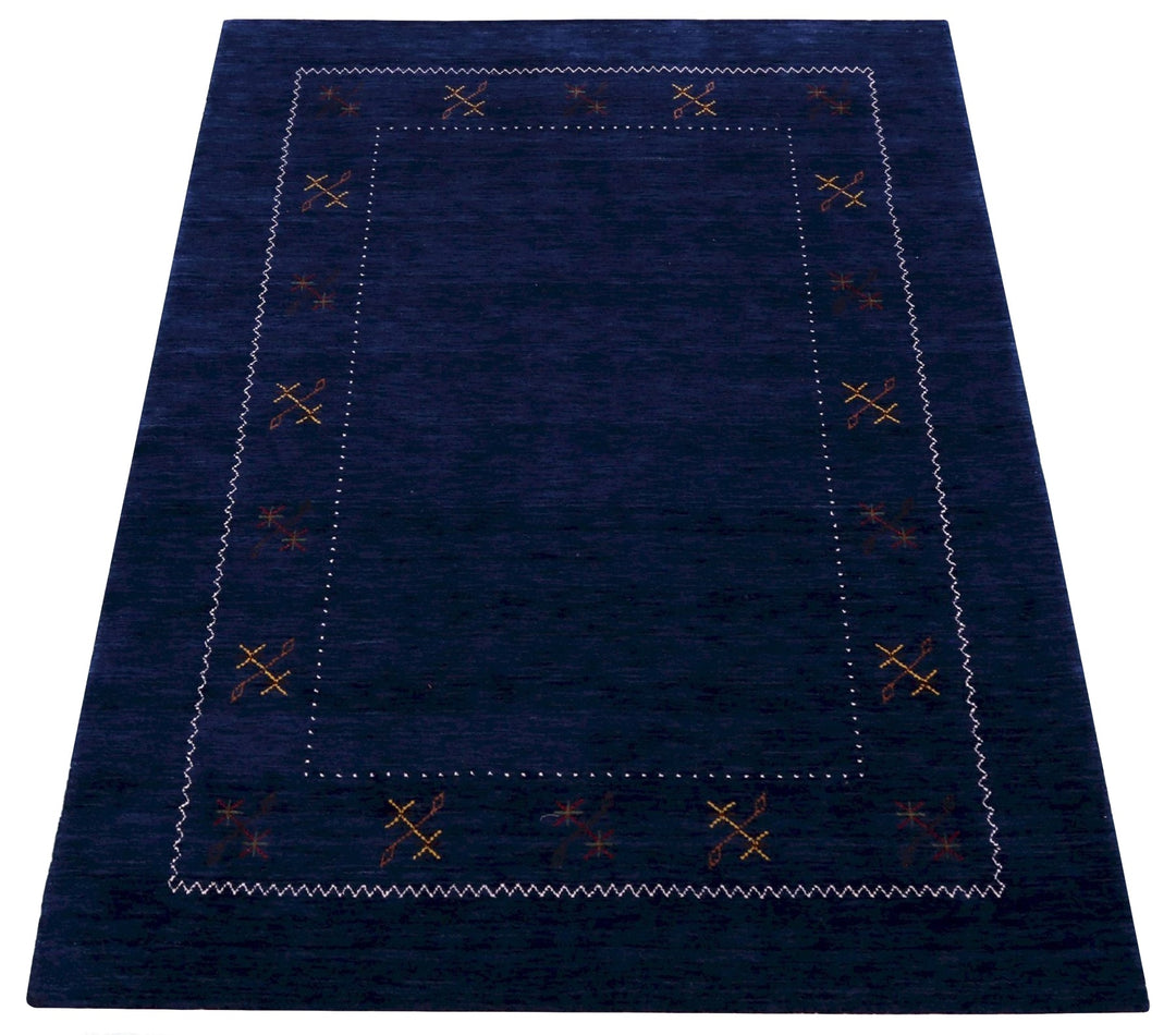 Blue Tribal Border Design Hand Loomed Wool Area Rug - The Rug Decor