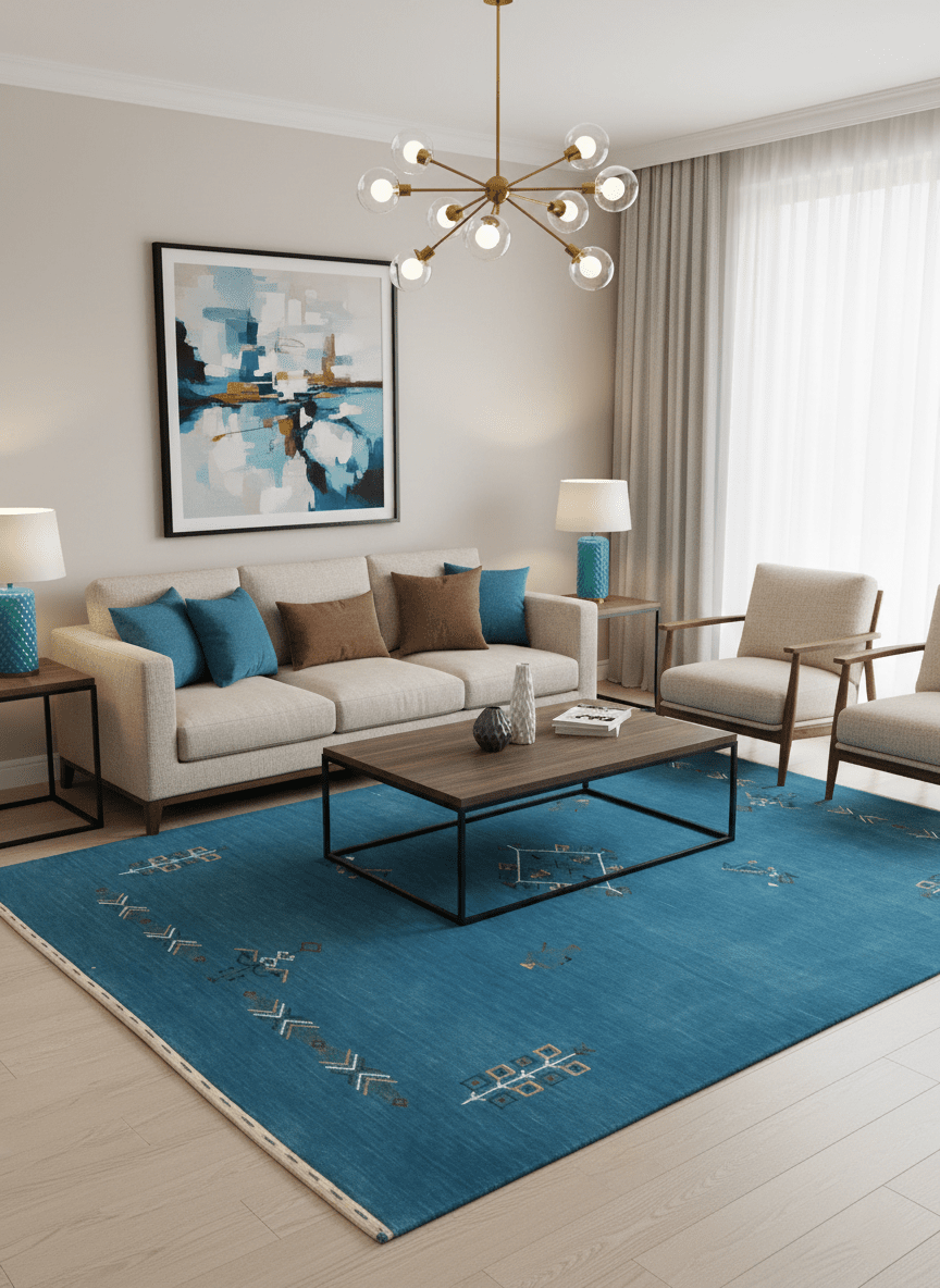 Blue Tribal Center Medallion Design Hand Loomed Wool Area Rug - The Rug Decor