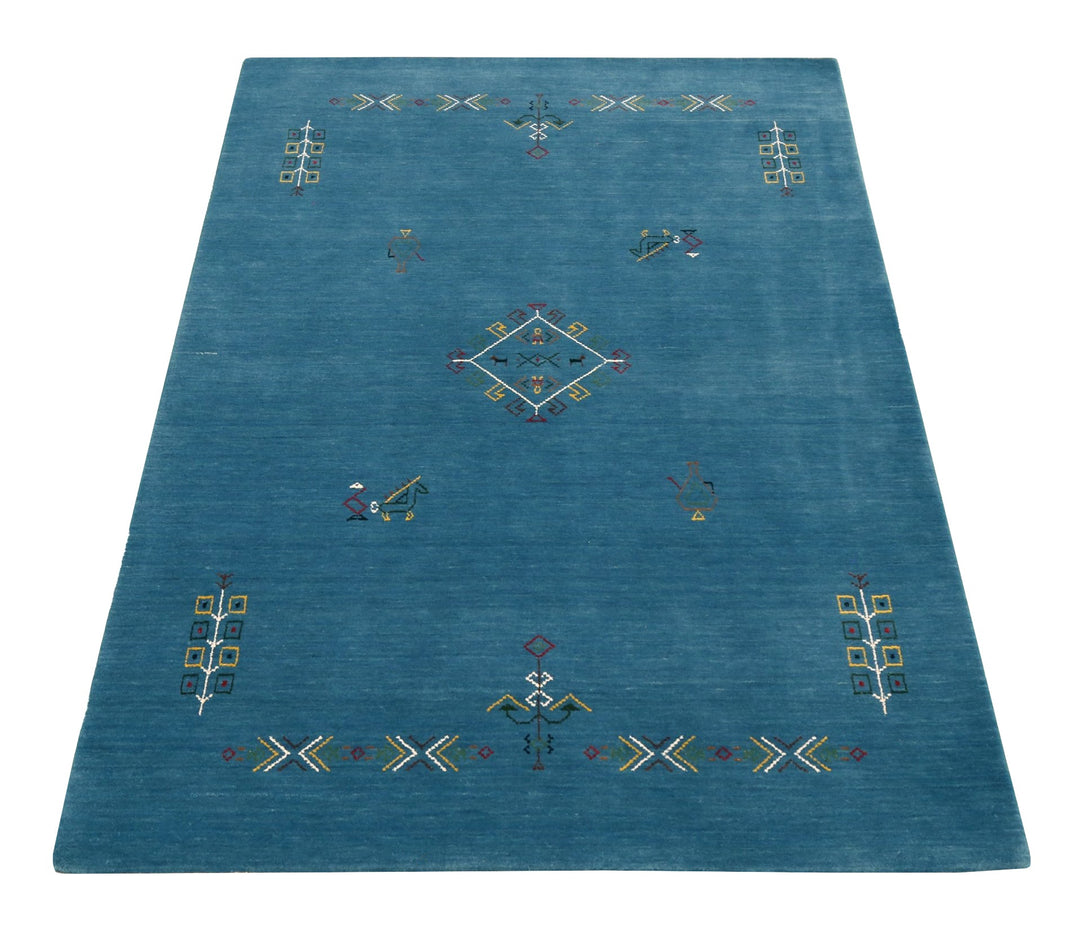 Blue Tribal Center Medallion Design Hand Loomed Wool Area Rug - The Rug Decor