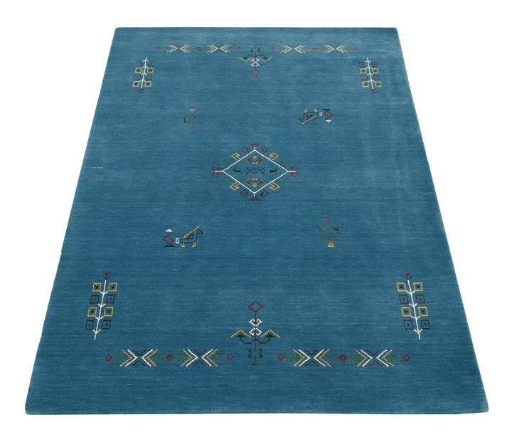 Blue Tribal Center Medallion Design Hand Loomed Wool Area Rug - The Rug Decor