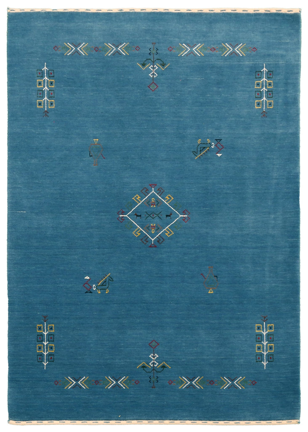 Blue Tribal Center Medallion Design Hand Loomed Wool Area Rug - The Rug Decor