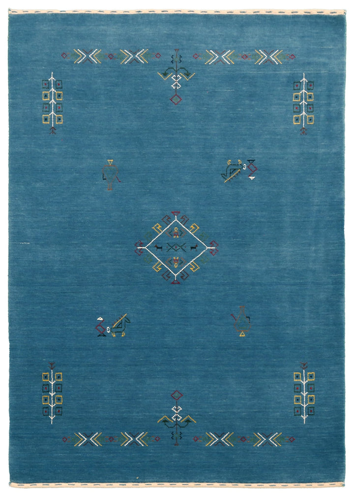 Blue Tribal Center Medallion Design Hand Loomed Wool Area Rug - The Rug Decor