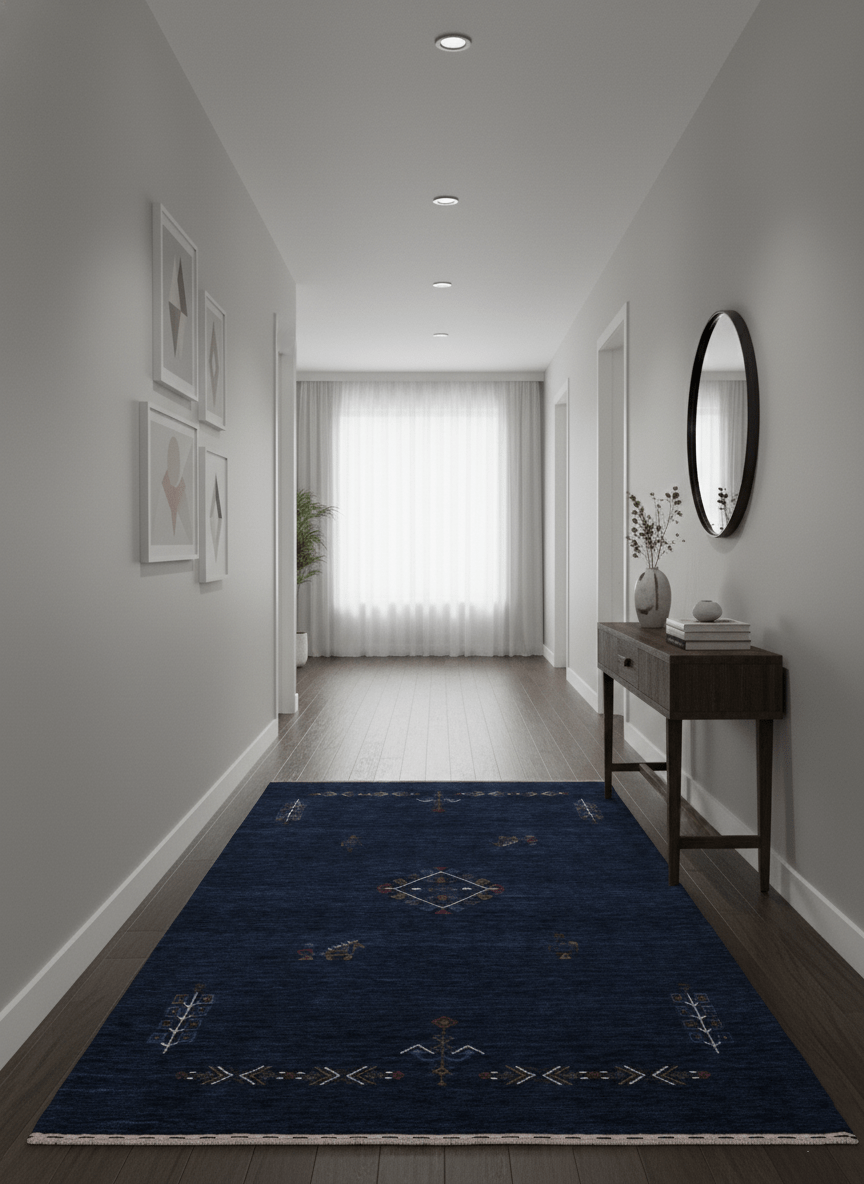 Blue Tribal Center Medallion Hand Loomed Wool Area Rug - The Rug Decor